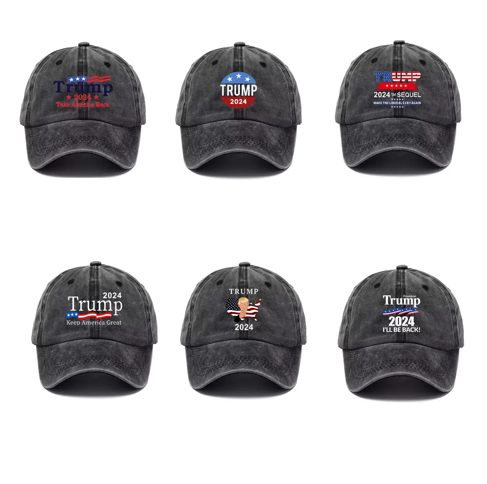 Trump 2024 Baskılı Yıkalı Beyzbol Kapağı Partisi Şapkalar Dome Güneş Pamuk Şapkası Ayarlanabilir Kayış