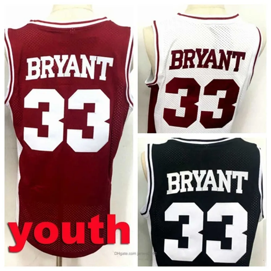 Nikivip jeugd kinderen beste kwaliteit borduurwerk 33# bryant basketball jersey heren jerseys allemaal gestikt wit rood zwart maat s-xl