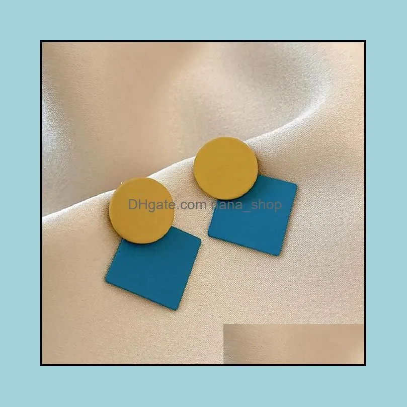 Dingle ljuskronorörhängen smycken koreanska geometriska runda fyrkantiga frostade för kvinnor mode temperament hög känsla av nischblå gul col