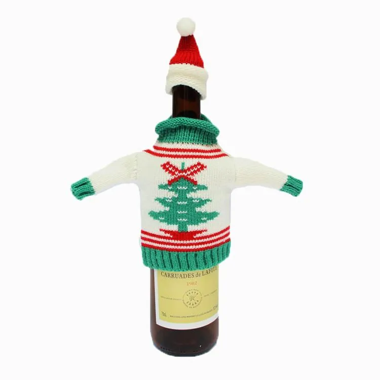 Fashion Clubs Christmas Wine Bottle Knitted Ugly Sweater Covers Dress Set Santa Wines BottlesBags xmas Party Decorations WY1393