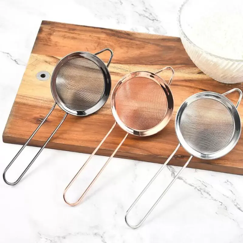 Stainless Steel Kitchen Handheld Screen Mesh Strainer Rose Gold Flour Sieve Cooking Oil Strainer