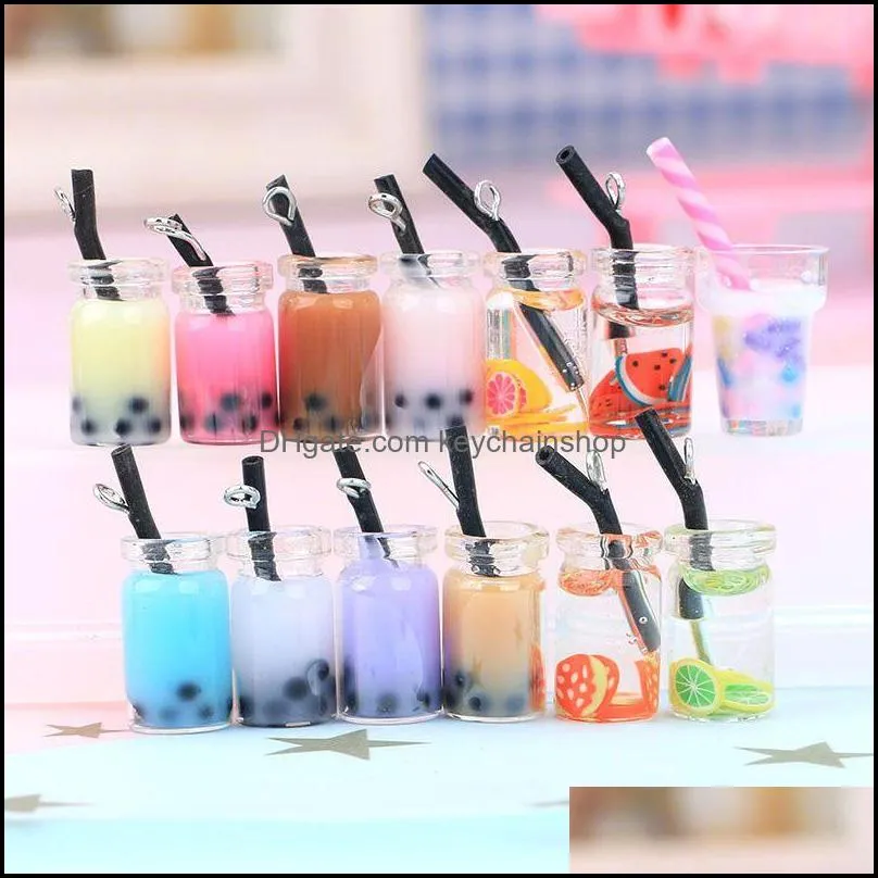 creative resin pearl milk tea charms bubble tea fruit juice cup bottle pendant for jewelry findings diy earrings necklace key chain