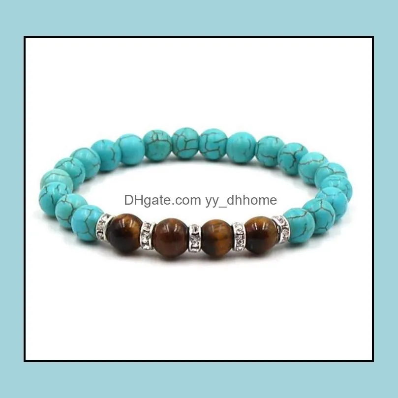 Tiger Eye White Turquoise Agate Natural Stone Beaded Strands Bracelet Luxury Jewelry Men Jewellry Beads Bracelets wholesale