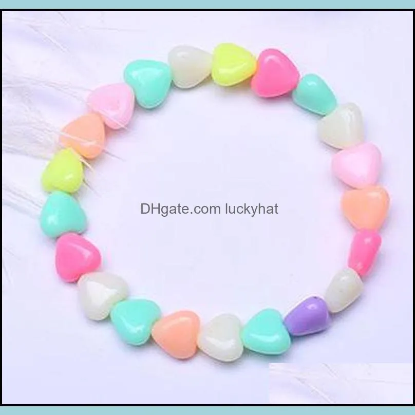 kids girls candy color heart shape beaded acrylic elastic charm bracelets children birthday party decor jewelry