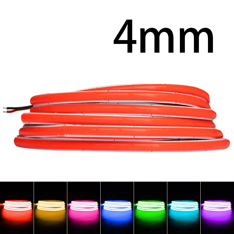 DC 12V 24V Super Thin 4mm Color COB LED Strip Lights for Room Decor Wall Car Frame 480LEDs Blue/Pink/Red LED Tape Ribbon 12 Volt