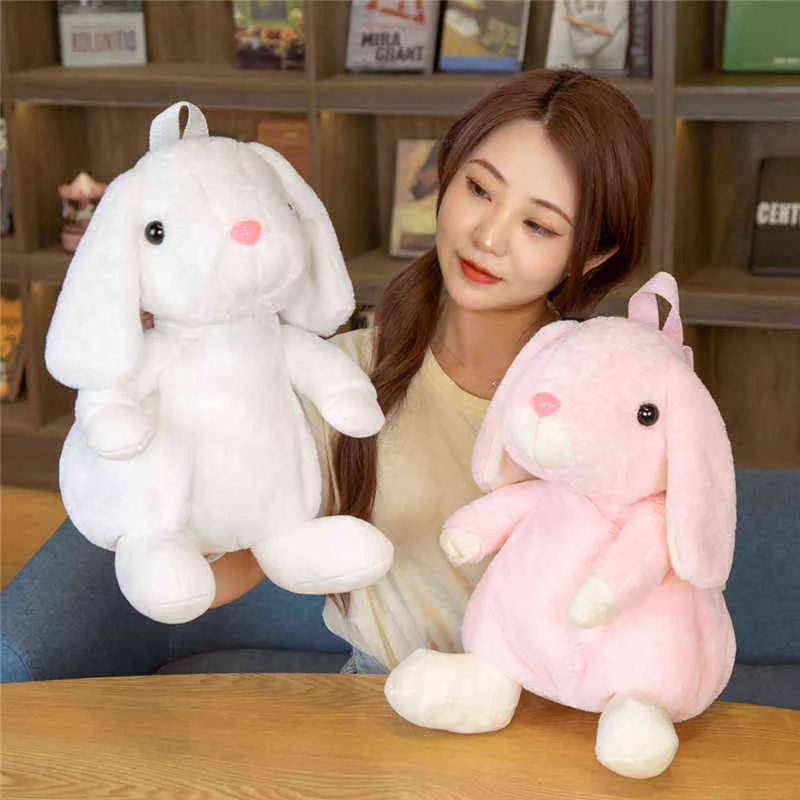 Cm Rabbit Backpack Cute Stuffed Soft Animal PinkWhite Cuddle Bunny Doll Baby Kids Birthday Gift for Girl Present J220704