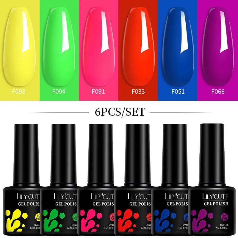 Nail Art Kits 6PC/SET Gel Polish Set Summer Neon Vernis Semi Permanent Hybrid Varnish Soak Off UV LED VarnishNail KitsNail