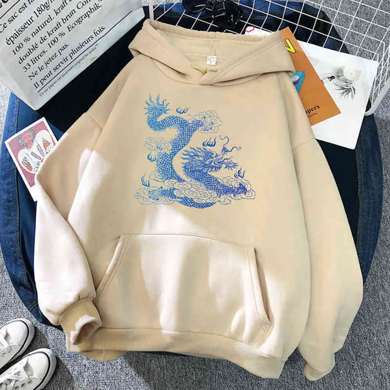 Impressionnant Japonais Dragon Hoodies Casual Harajuku Style Sweats Pour Hommes Automne Lâche Chaud Vêtements Polaire Surdimensionné Pull Y220713