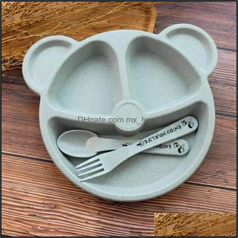 1pack baby bamboo tableware bowl+spoon + fork feeding food tableware cartoon panda kids dishes baby eating dinnerware set 121 q2