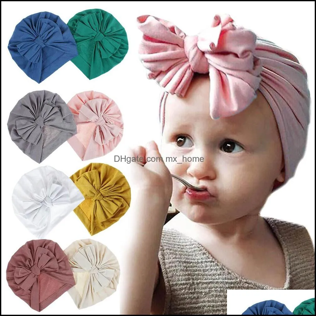 Candy Colors Kids Bow Hat Solid Color Beanie Crochet girls Cute Hat New born Hat Cap