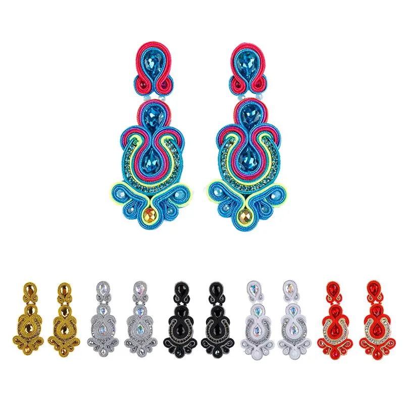 Ciondola Lampadario Orecchini Soutache Set fatto a mano Cristallo Delicato Orecchino da donna Gioielli Tessitura Moda Accessori Boho TrendDangle