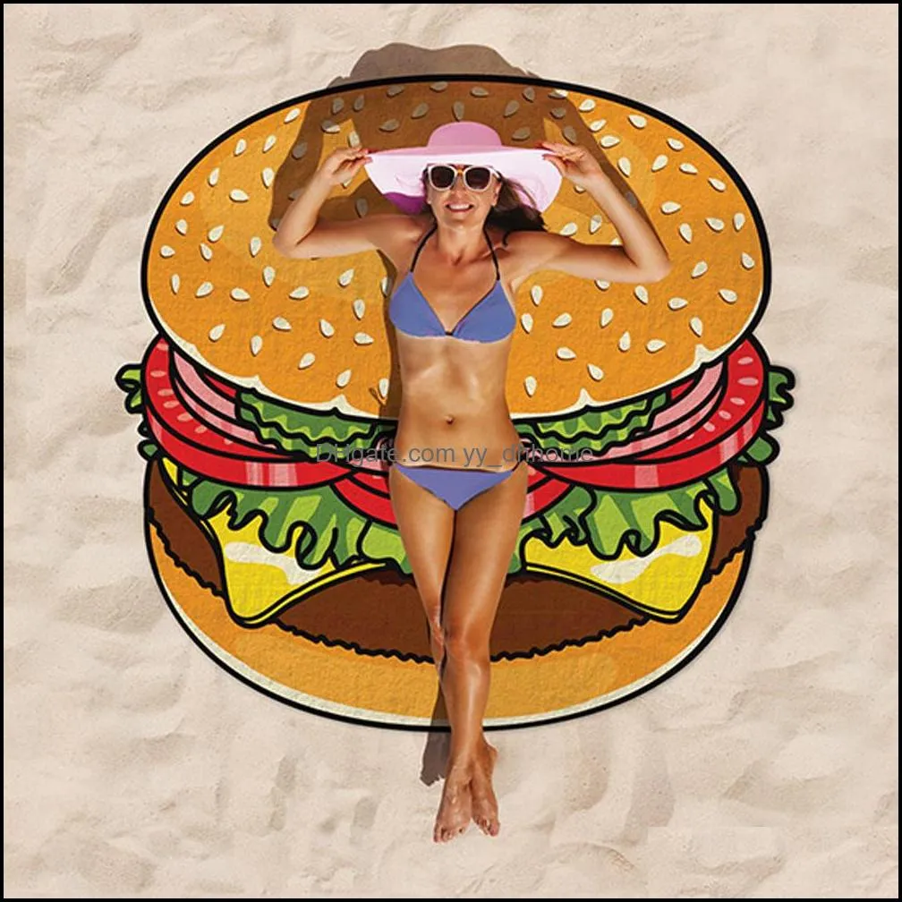 round yoga mat picnic blankets pizza hamburger donut polyester beach shower towel blanket 12 styles wy1306