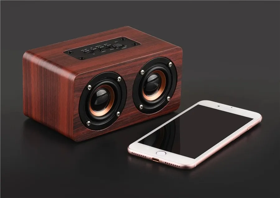 Bluetooth Speaker Subwoofer Hands-Free Red Wood Grain Dual Louderspeakers Super Bass With Mic 3.5Mm Aux-In Tf Card Bt 4.2