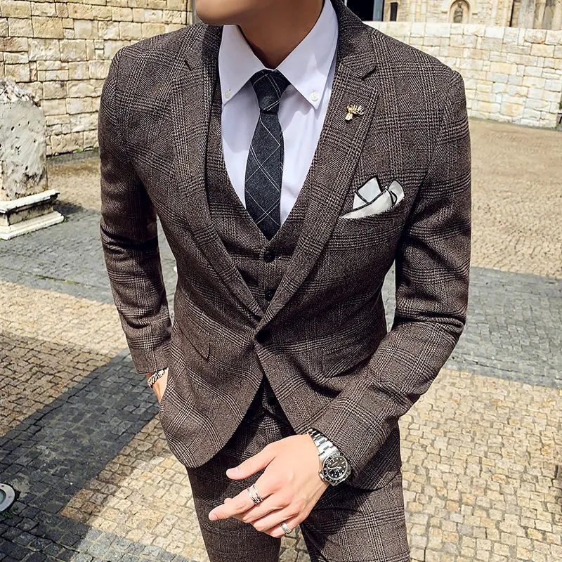 Men's Suits & Blazers 6XL 7XL JacketsVestPants Male Korean Blazers Slim Chec 220823