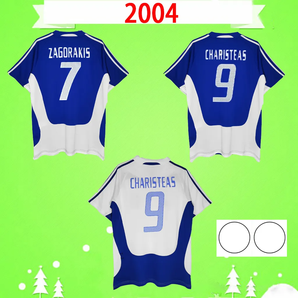 2004 Retro Soccer Jerseys Greece Charisteas Tsiartas Nikolaidis Zagorakis Karagounis Home Blue White Away Vintage for Men Classic Football Shirt S-2XL TOP