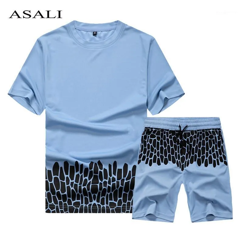 Running Tracksuit Men Summer Jogger Sportswear Mens Set Shorts + T Shirt Two Piece Set Fashion Print Men's Suett Sweatsy Male