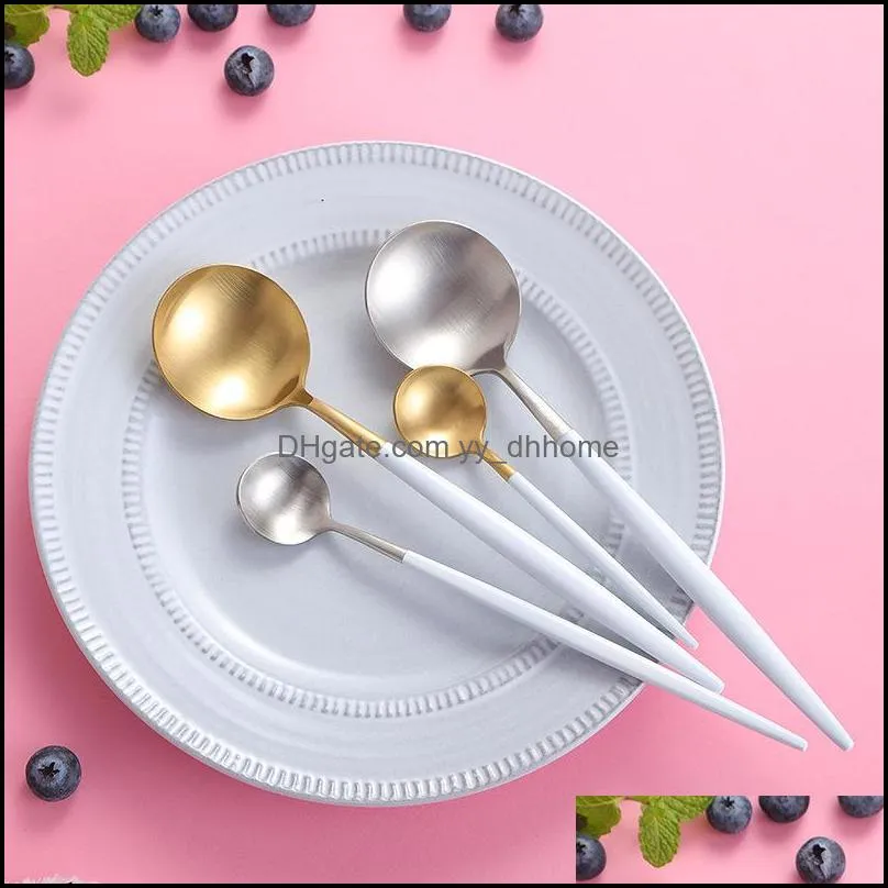 wedding spoon fork knife silver gold 18/8 stainless steel flatware tableware cutlery handle white