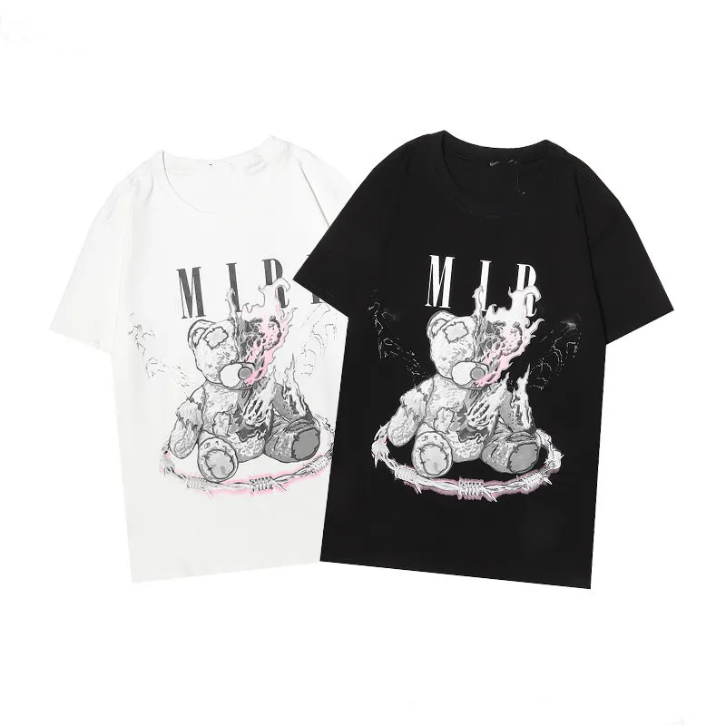 Camisetas masculinas tees gráficos de rua de pelúcia Teddy urso algodão t-shirt casual Hip Hop Manga curta