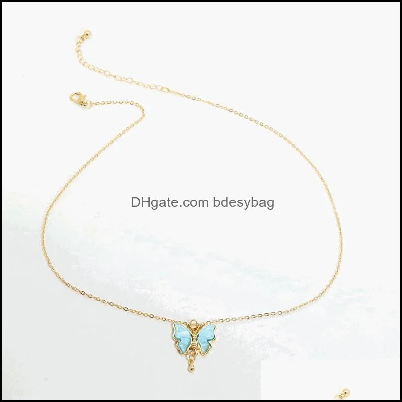 chains 2021 ins trendy gold chain acrylic butterfly insects pendant necklaces korean fashion chic women party jewelry1