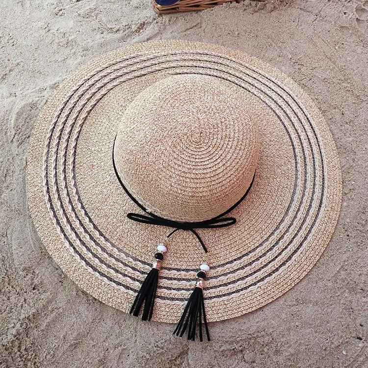 Chapéus largos de borda Sun Shade Hat de estilo euro-americano Eaves britânicos palha fragata summer férias protetora solar feminina feminina Cap H147wide