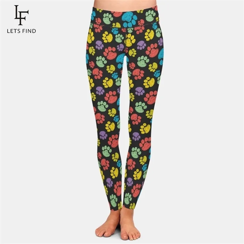 LETSFIND High Quaility Milk Silk Printing Cartoon Dog Paw Style Plus Size Women Leggings High Waist Fitness Female Leggings 201014