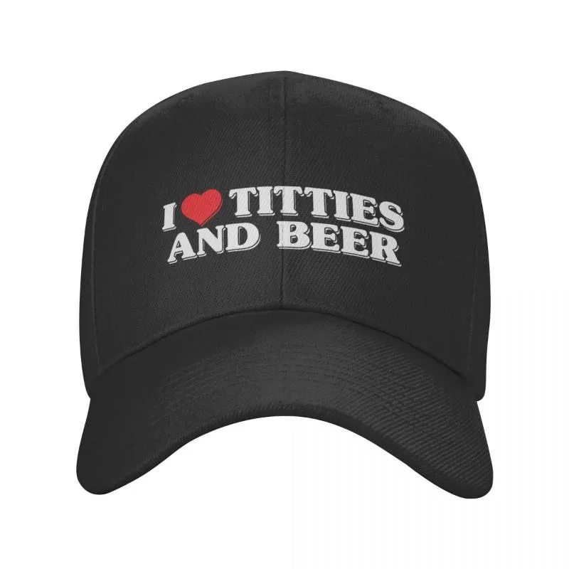 Береты Мужчины Женщины I Love Titties And Beer Hats Модные бейсбольные кепки Snapback Heart Trucker Cap Регулируемые солнцезащитные летние береты