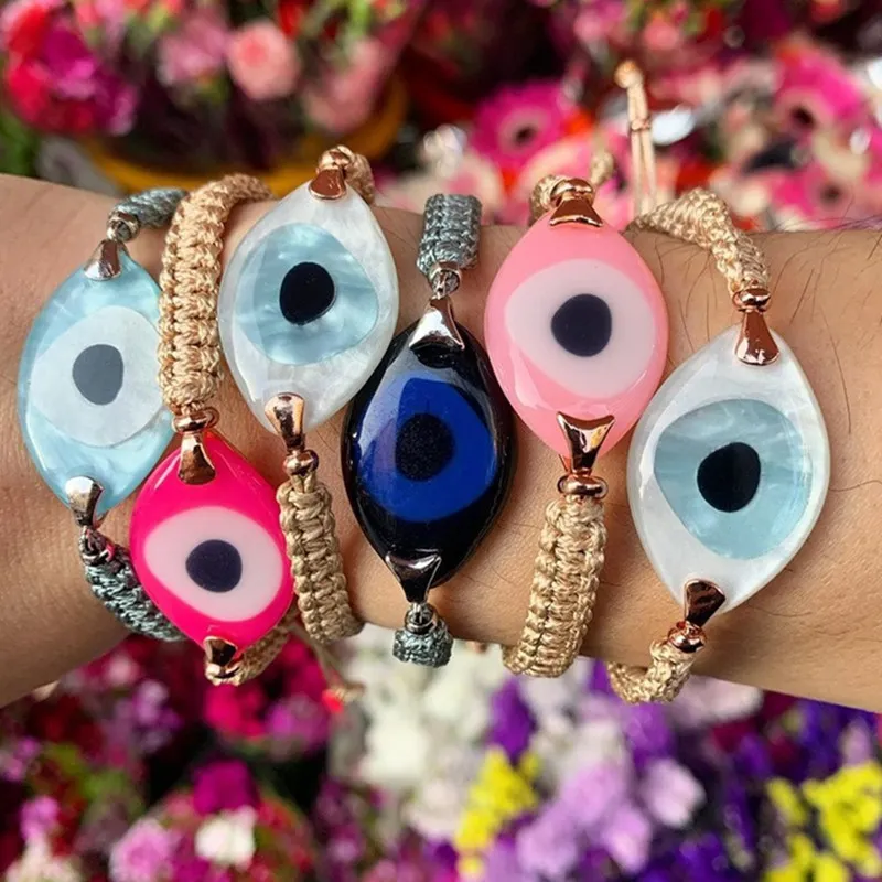 Bohemia evil eye bracelet designer mens bracelet jewelry woman acrylic green blue red pink knit Bracelets for Teen Girls Trendy Multicolor Summer Accessories Gift