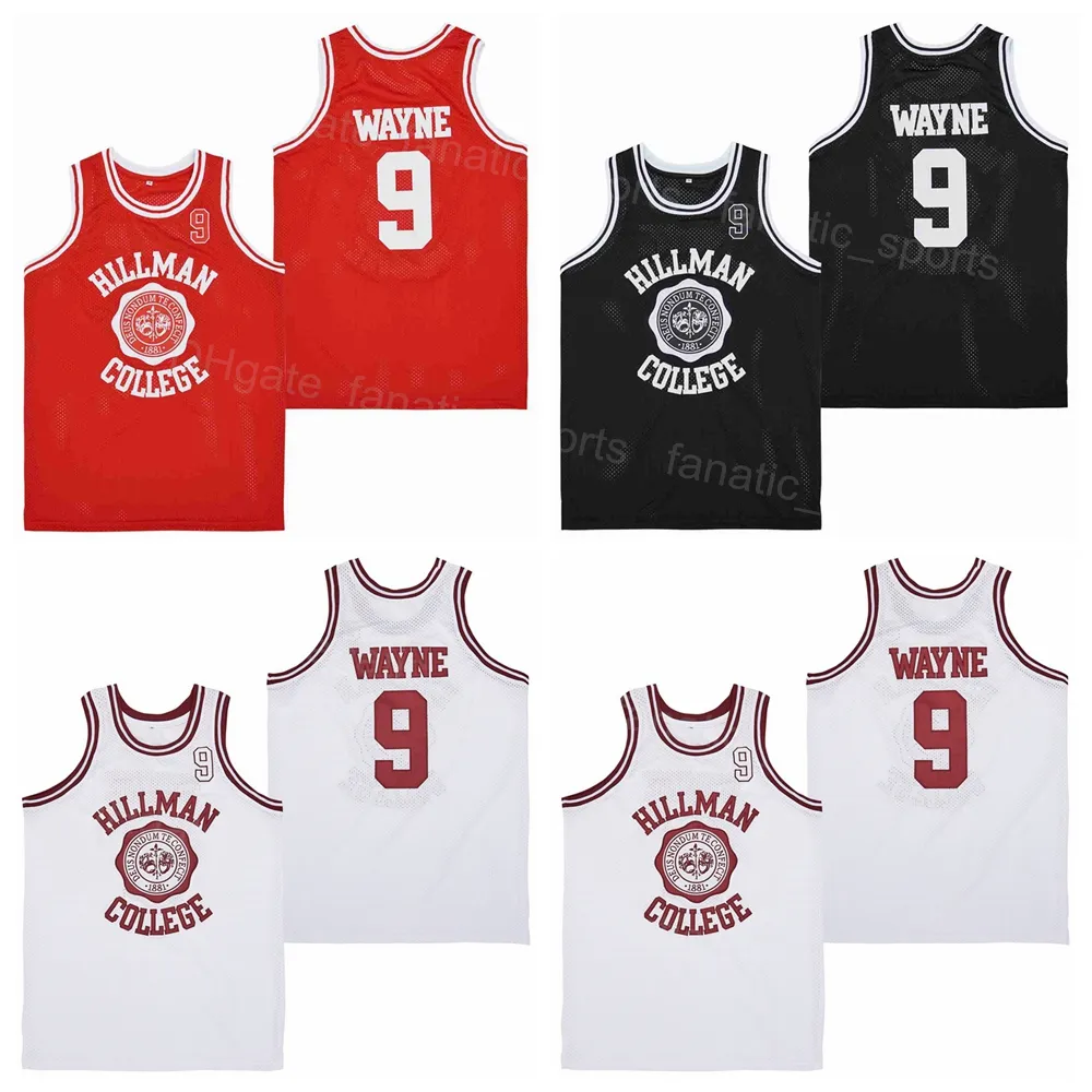 Erkekler Basketbol 9 Dwayne Wayne Hillman Koleji Formalar Üniversitesi Siyah Kırmızı Beyaz Takım Renk Nakış ve Dikiş Nefes Saf Pamuk Spor Hayranları Için Top / Iyi