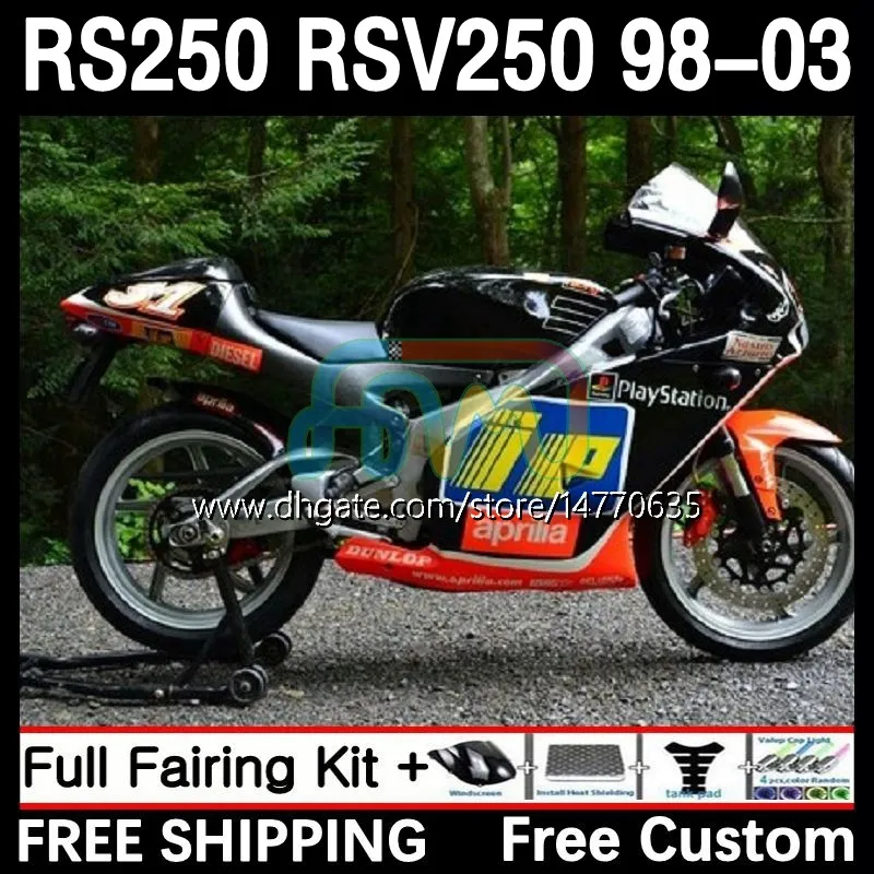 Body and Tank cover For Aprilia RS-250 RSV RS 250 RSV-250 RS250 RR RS250R 98 99 00 01 02 03 4DH.0 RSV250 98-03 RSV250RR 1998 1999 2000 2001 2002 2003 Fairing Kit Glossy Black