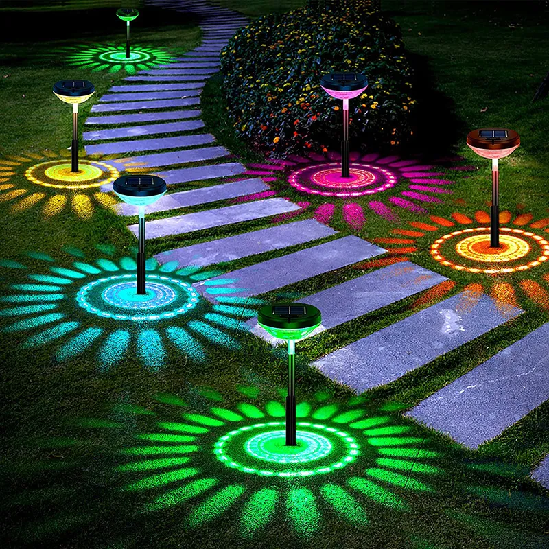 Lumières de jardin LED solaire Lumière extérieure RGB Couleur changeant étanche de la lampe de pelou