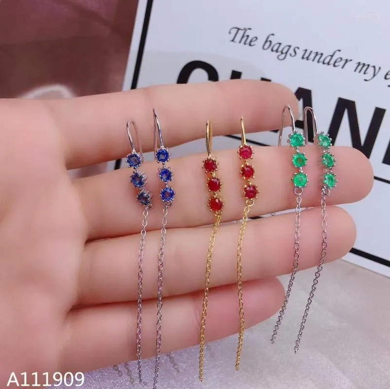 Dangle & Chandelier KJJEAXCMY Boutique Jewelry 925 Sterling Silver Inlaid Natural Emerald Sapphire Ruby Women's Earrings Support Detection