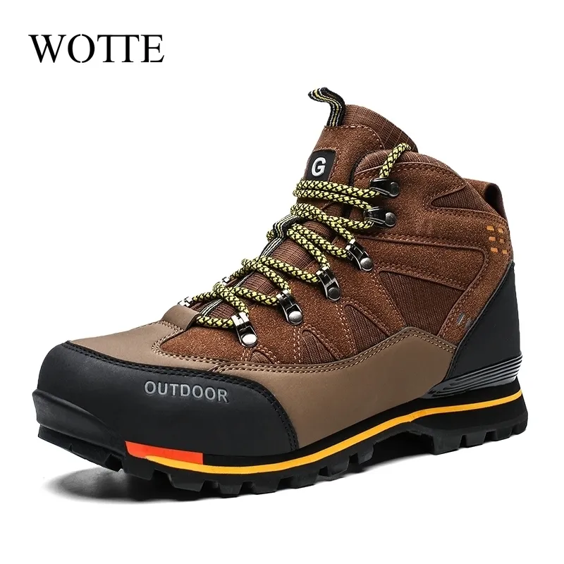 New Men Boots High Top Winter Suede Boots Rubber Combat Combat Oraining Safety Shoes Shoils Mountain Mountain Outdoor Sneakers 210315