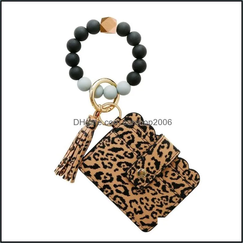 7 styles Food grade silicone bead chain key ring PU fringed Tassel card bag bracelets bracelet keychain Party Supplies 2375 Y2