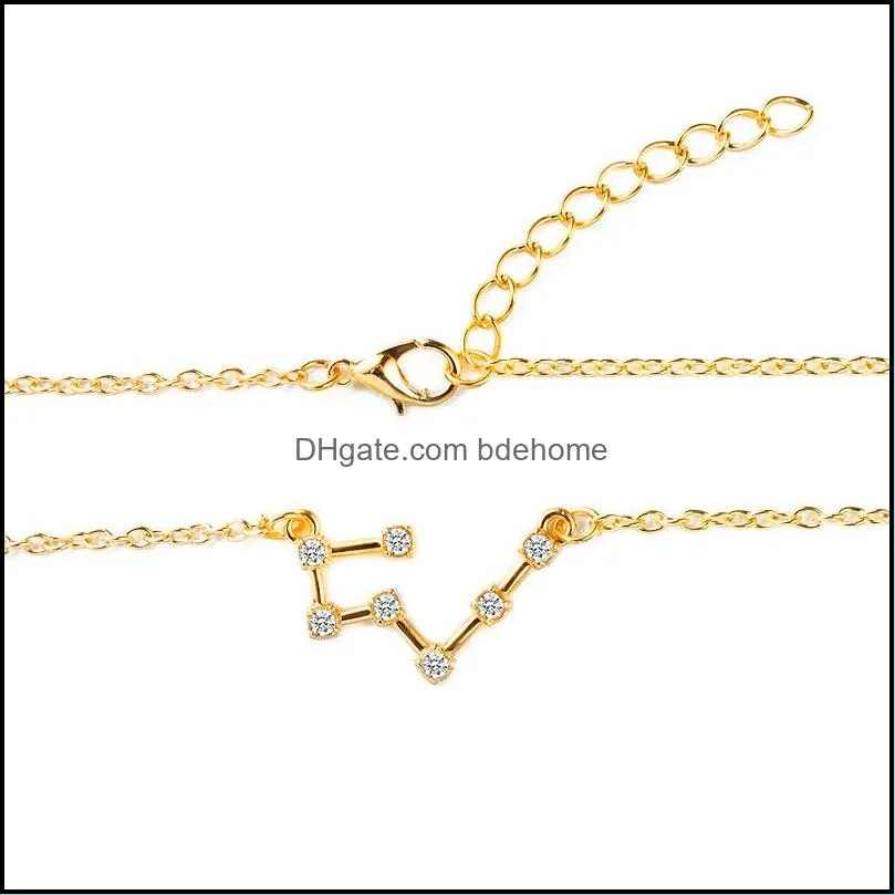 Hot 12 Zodiac Sign necklaces Korean Cubic zirconia CZ Fake diamonds constellation shape Pendant Gold Silver chains For women Jewelry