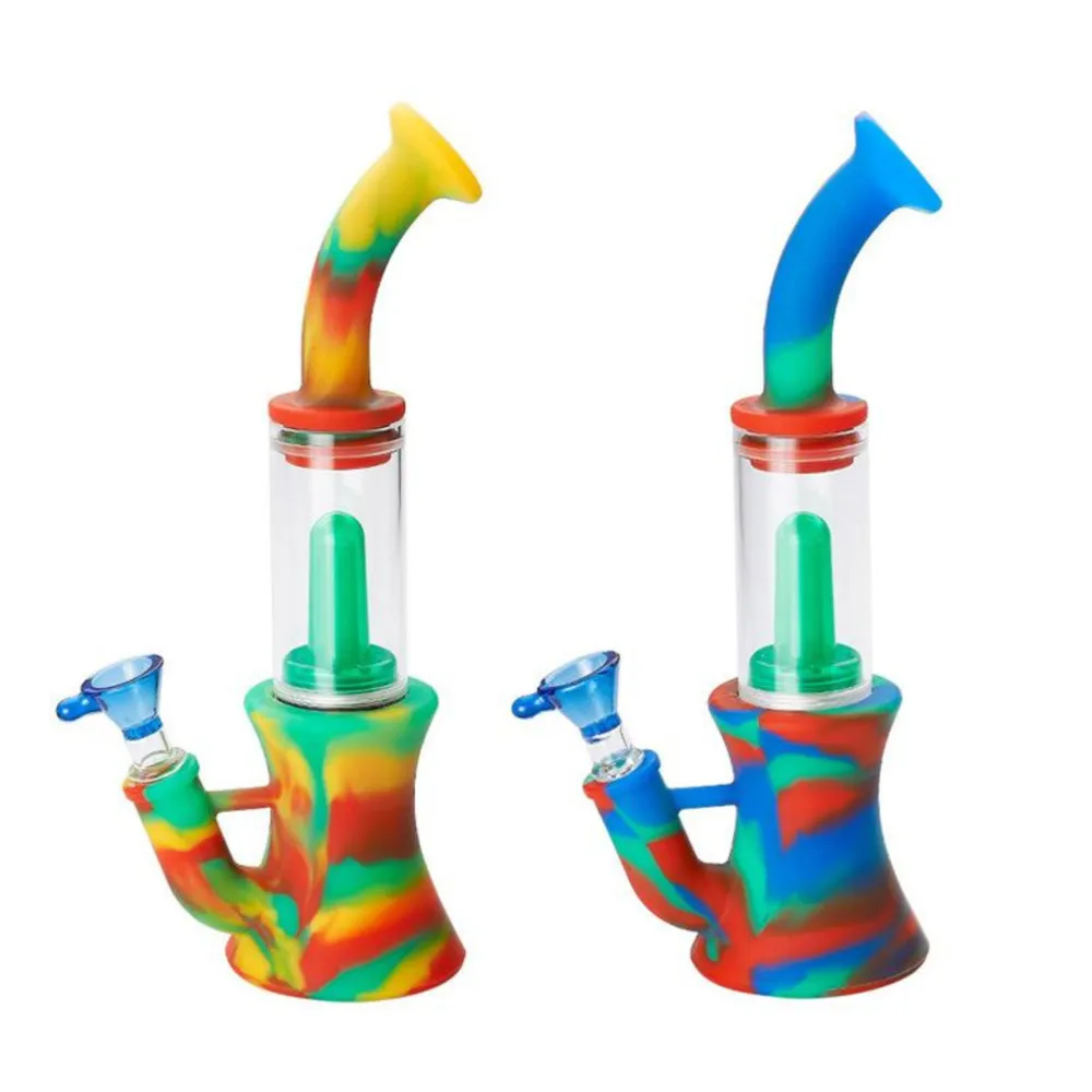 Mini Bongs en Silicone colorés percolateurs en ligne Perc tuyau d'eau amovible bong avec bol tuyaux en Silicone narguilés avec boîte