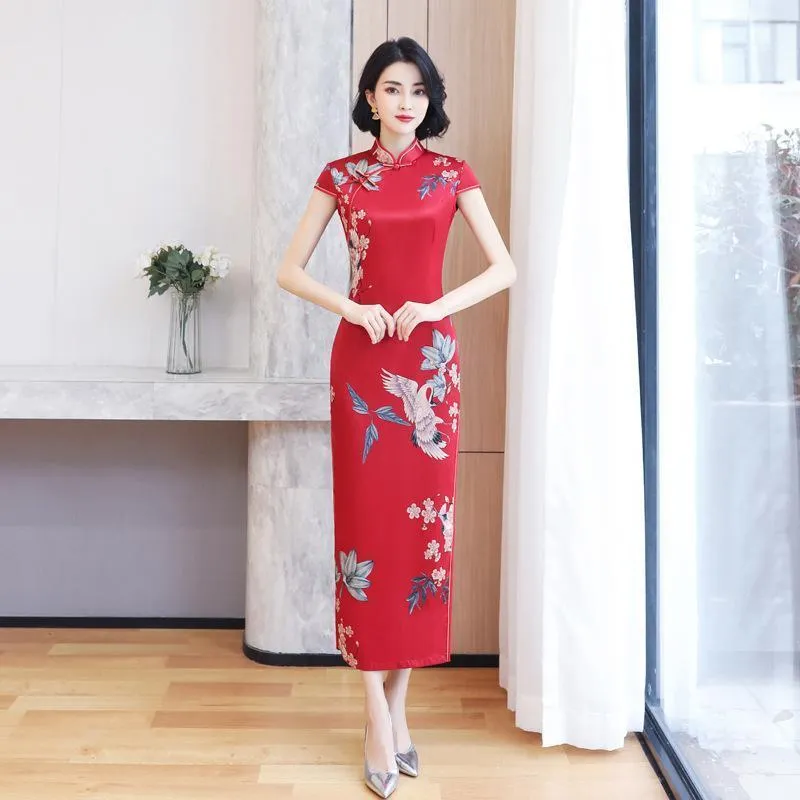 2022Retro Cheongsam Style Long Style Selegant Tradition Traditional Chinese Dress Slim Qi Pao Women Wedding Tercing Clothing