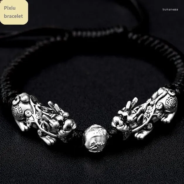 Bracciale uomo fortunato fatto a mano con fili di perline Fengshui Pixiu 3D 999 Silver Wealth Gift Trum22