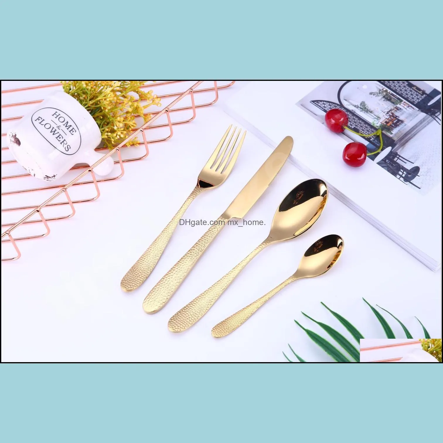 5 Colors High-grade Gold Cutlery Flatware Set Spoon Fork Knife Teaspoon Stainless Dinnerware Sets Kitchen Tableware Set 10 Choices