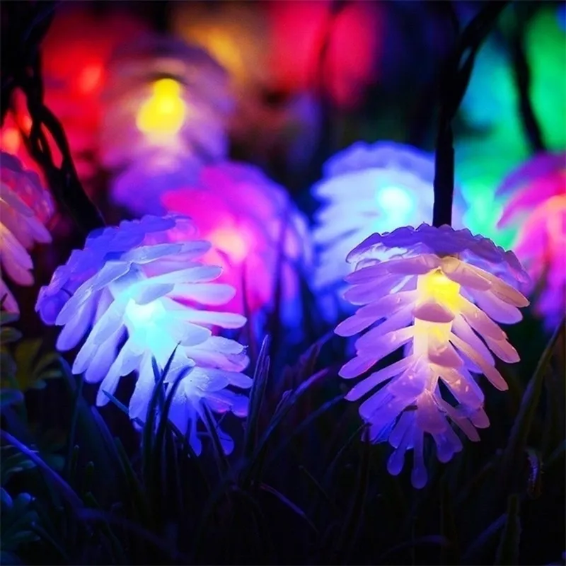 10M Pine Cone Guirlandes LED Lumières De Noël En Plein Air Intérieur Année Décoration Guirlande Fée Chaîne Luzes De Navidad Y201020