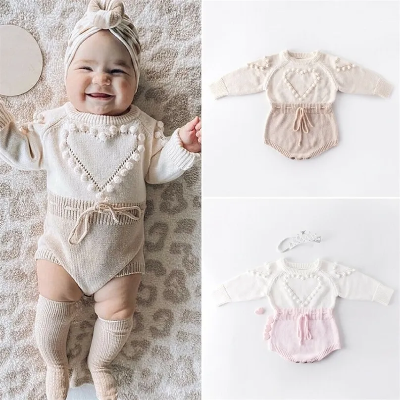 Lovely Heart Infant Baby Girl Вязаная одежда Love Romper Комбинезон Bodysuit Outfit Осень Зима шерстяной вязаный свитер боди 220622