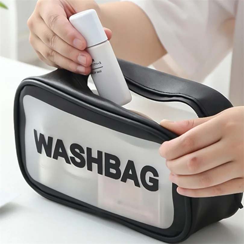 Fashion Waterproof Transparent Makeup Bag Large Capacity Ladies Portable Wash Bag Cosmetic Storage Bag Bathroom Organizer T200301
