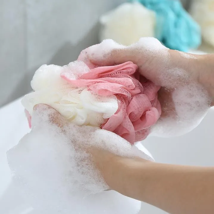 50 Gram Loofah Bath Sponge Mesh Pouf Double Colors Mix Loofa Puff Scrubber Exfoliate with Beauty Bathing Accessories SN4877