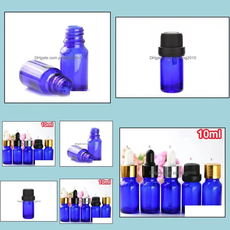 10ml empty mini blue glass dropper bottle aromatherapy esstenial oil bottle small eye dropper bottle with black gild silver cap sn3011