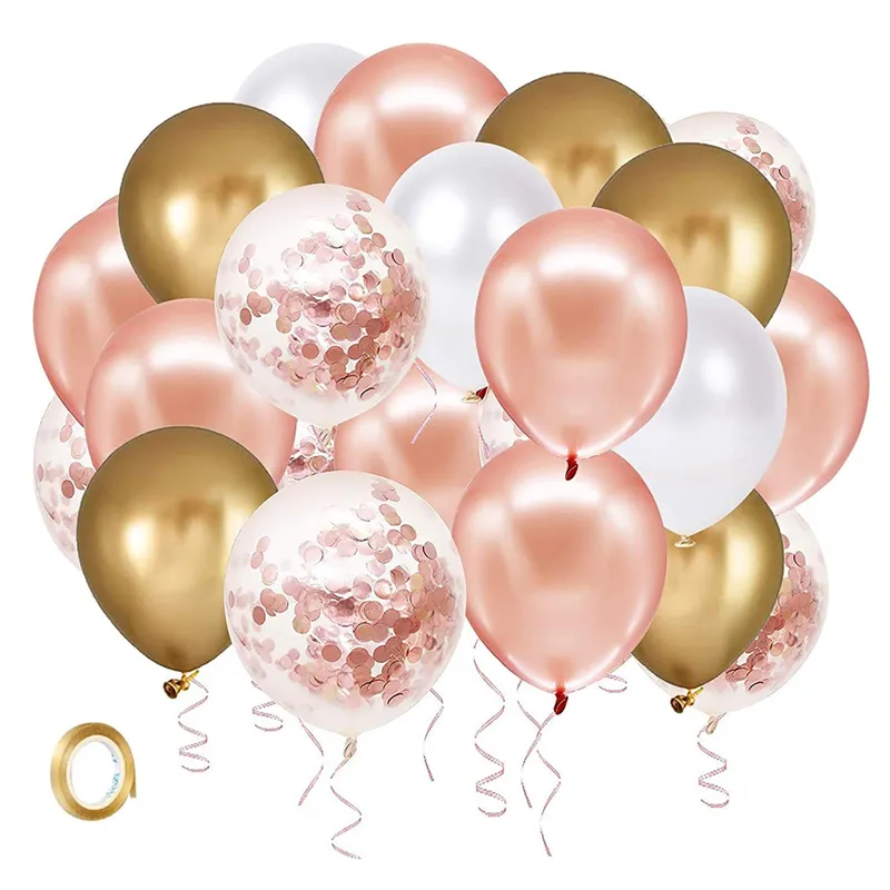 Rose Gold Confetti lateksowe balony białe balon wstążka na pokaz urodzin