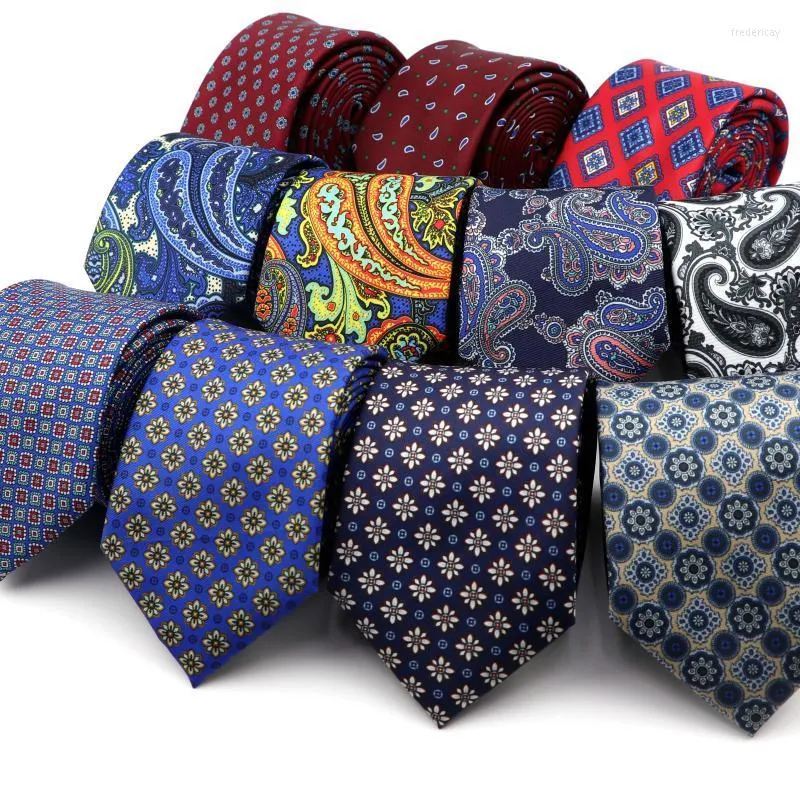 Pajaritas Seda Toque Vintage Poliéster Corbata Estampado 7 cm Corbata floral de lujo Punto a cuadros Paisley Cravat Banquete Traje Tuxedo Regalo para hombres Diario Fr