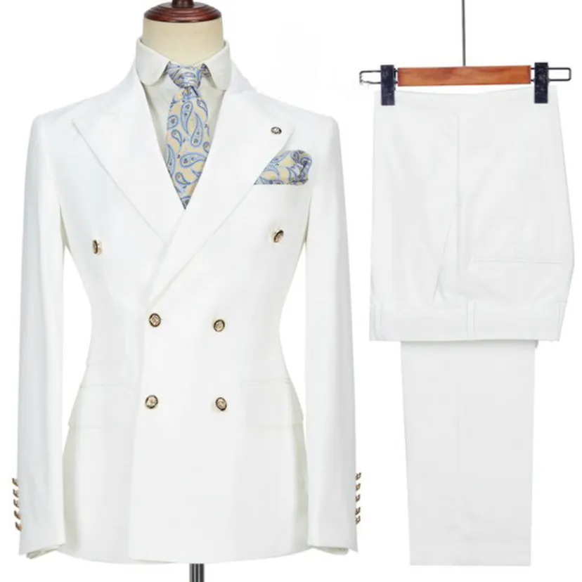 Real Photo Smoking da sposo bianco con risvolto a punta da uomo Abiti da lavoro Prom Blazer Dress Personalizza W1499