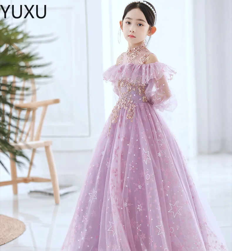 Sequined 2-14 Years Lace Tulle Flower Girl Dresses For Children's First Holy Communion Princess Ball Gown Wedding Party Dress 403