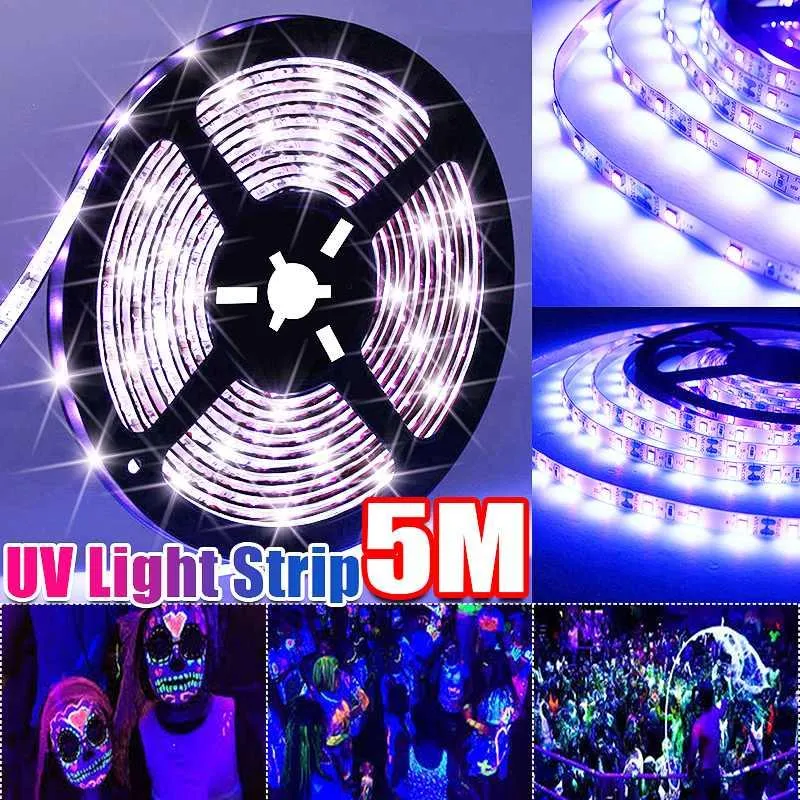 Strings Ultraviolet 395-405nm Led Strip Black Light 3528 SMD 60Led/M 7.2W/M Lâmpada de fita à prova d'água para festa de fluorescência DJ LED StringsLED
