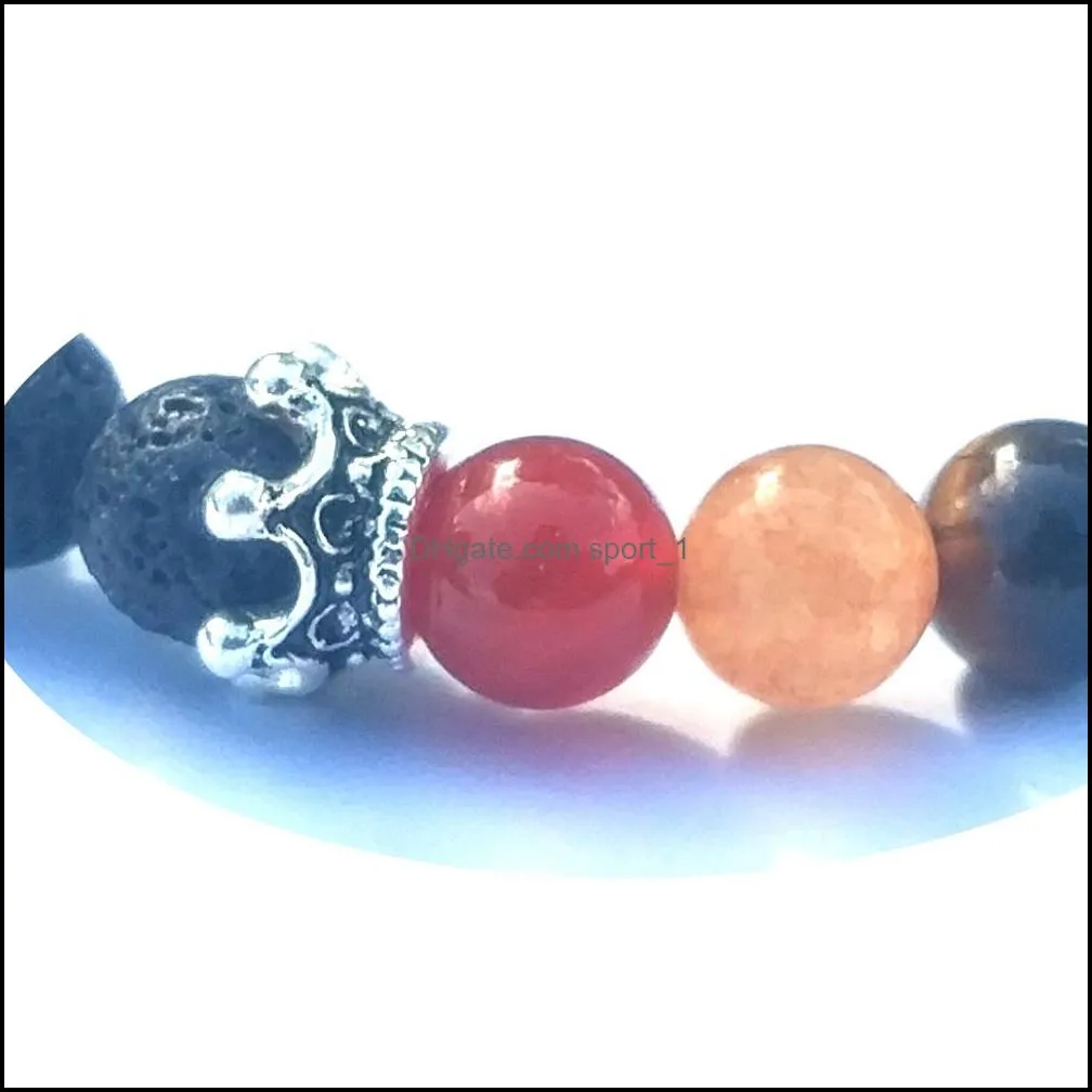 Handmade Weave Natural Stone 8mm Lava stone Chakra Crown Bracelet Essential Oil Diffuser Bracelets Yoga Jewelry