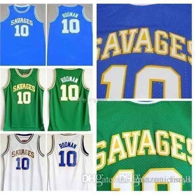 Savages 10 Dennis Rodman Jersey Mens Blue White Green Basketball Basketball Lested